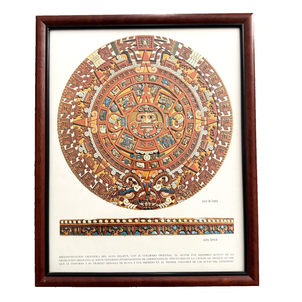 The Sun Stone or Aztec Calendar‎ Mexican Art Robert Sieck Flandes Vintage Print